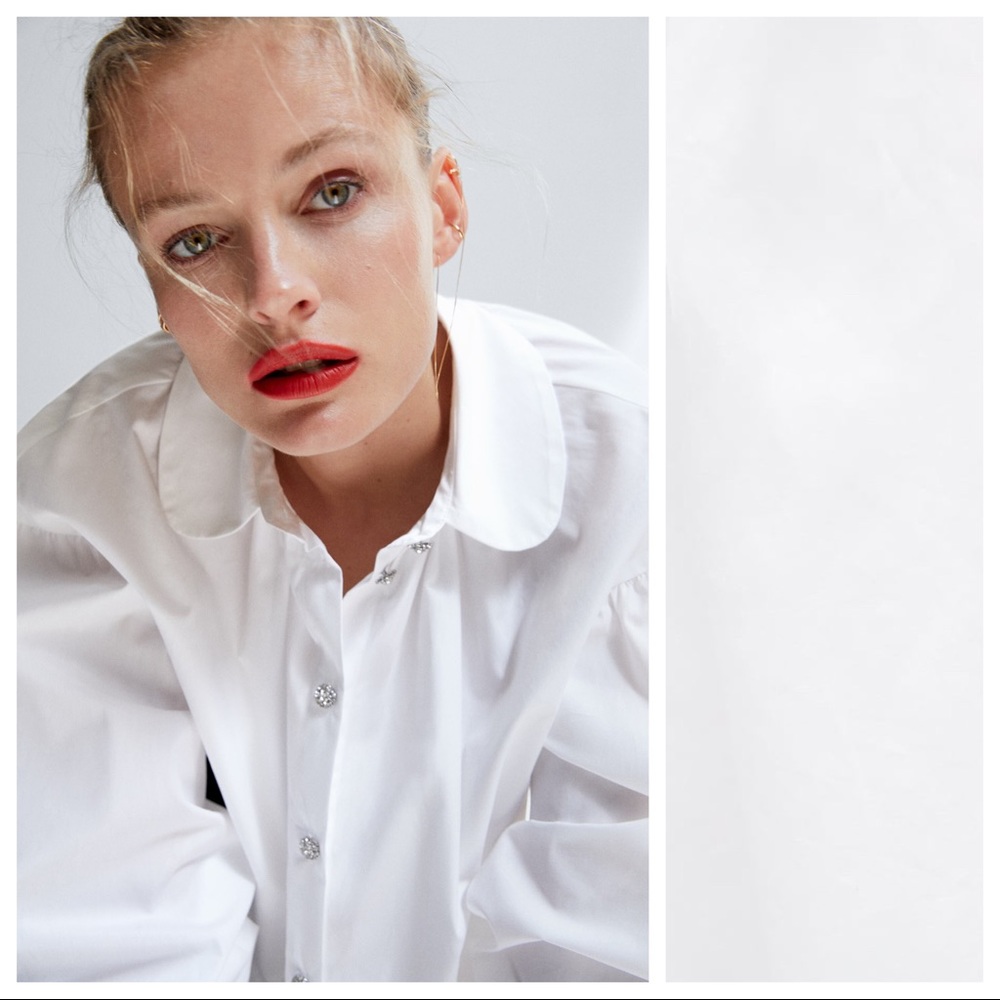 LAST CHANCE! Closet clean out bundle to save! White Jewel Button Poplin Shirt.